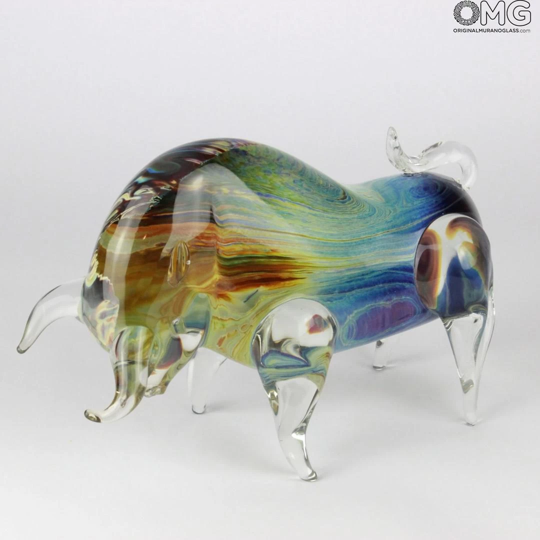Bull - Sculpture In Chalcedony - Original Murano Glass OMG - Image 4