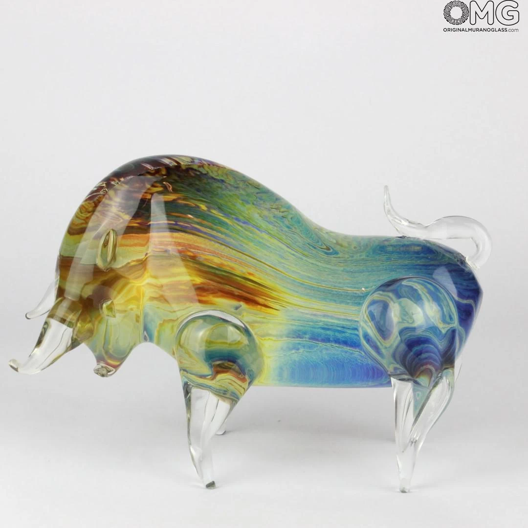 Bull - Sculpture In Chalcedony - Original Murano Glass OMG - Image 5