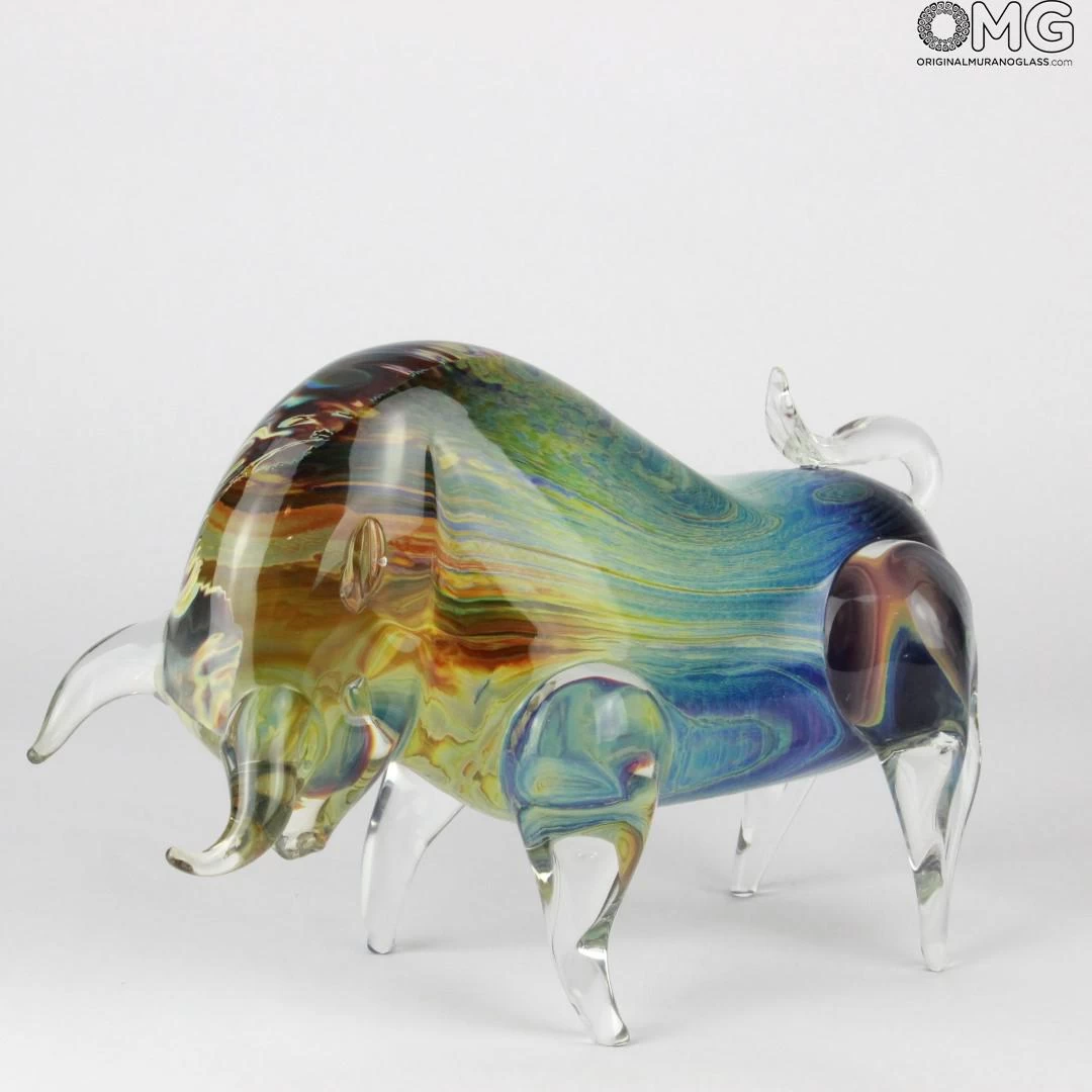 Bull - Sculpture In Chalcedony - Original Murano Glass OMG - Image 3