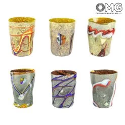 Set Of 6 Drinking Glasses - With Real Silver Leaf - Original Murano Glass OMG