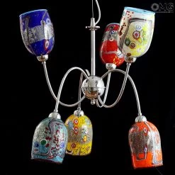 Harmony Silver Chandelier - Hanging Lamp 6 Lights - Original Murano Glass