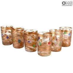 Set Of 6 Drinking Glasses - Avventurina - Original Murano Glass