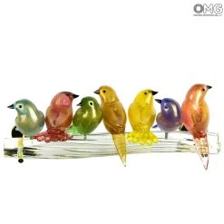7 Sparrows On A Branch - Wall Installation - Original Murano Glass OMG