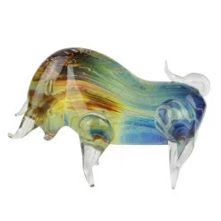 Bull - Sculpture In Chalcedony - Original Murano Glass OMG