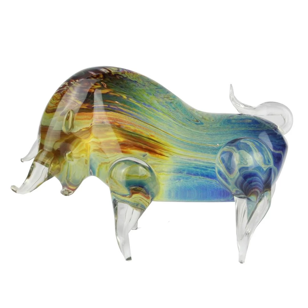 Bull - Sculpture In Chalcedony - Original Murano Glass OMG