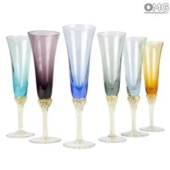Champagne Flute Set - 6 Colors Mix - Glass Blown