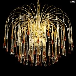 Drop Chandelier In Clear Glass And Amber - Original Murano Glass OMG