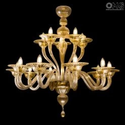 Chandelier Primiero 15 Lights - Pastorale - Murano Glass - Gold 24carats