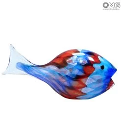 Blue Fish With Texture - Sculpture Murano Glass