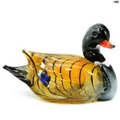 Duck - Ocher And Black Strips - Original Murano Glass OMG