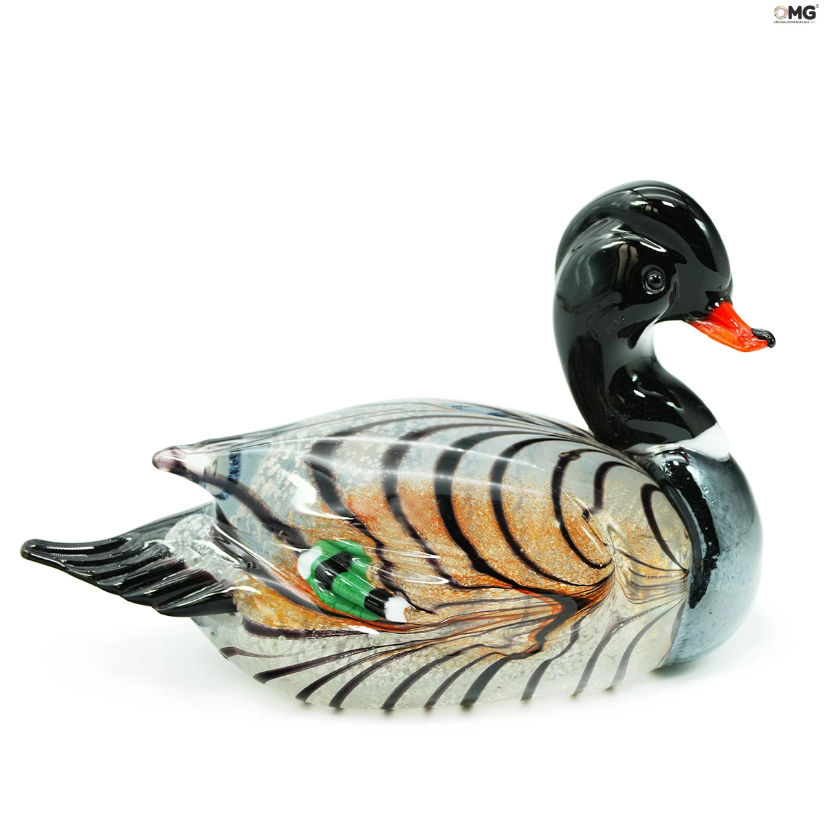 Duck - Orange And Light Blue - Original Murano Glass OMG