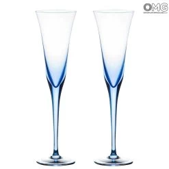 Drinking Glass Blue Murano - 2 Pieces Classic Flute