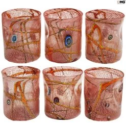 Kandinsky - Red Glasses Set With Murrine - Tumblers With Pure Silver - Original Murano Glass OMG