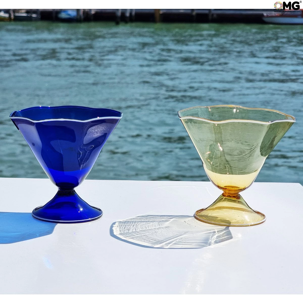 Set Of 6 Margarita Drinking Glasses Octagonal - Blue - Original Murano Glass - Image 2