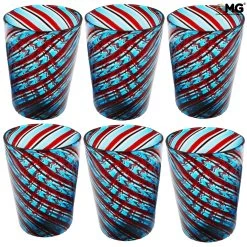 Set Of 6 Drinking Glasses Twisted - Original Murano Glass