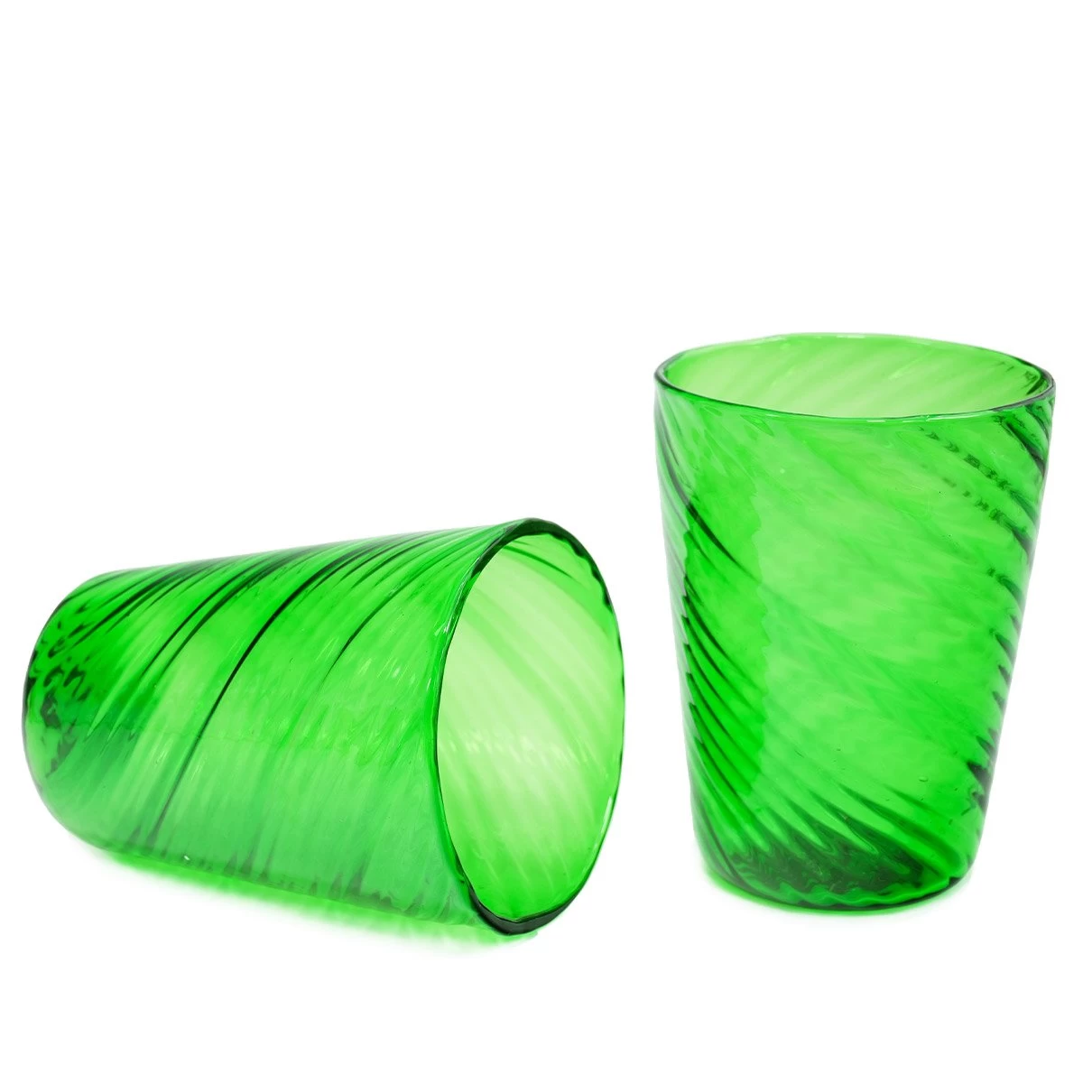 Set Of 6 Drinking Glasses Twisted - Green - Original Murano Glass - Image 4