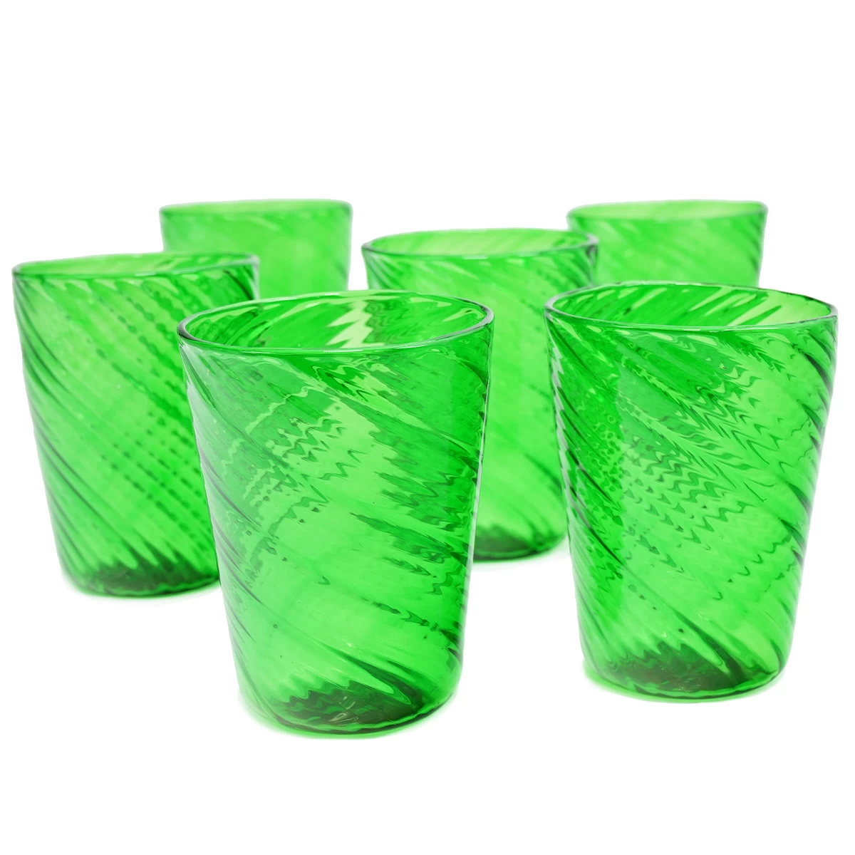Set Of 6 Drinking Glasses Twisted - Green - Original Murano Glass - Image 5