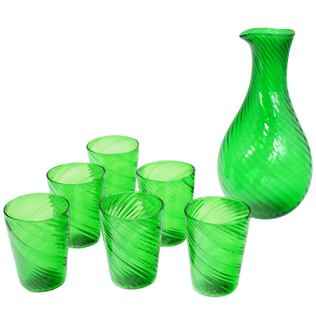 Set Of 6 Drinking Glasses Twisted - Green - Original Murano Glass - Image 2