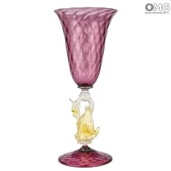 Venetian Goblet Swan Stem - Purple - Murano Glass