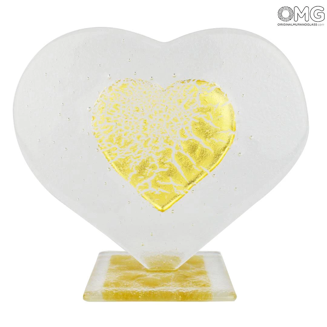 Heart Love - Clear Glass With Pure Gold - Original Murano Glass Omg