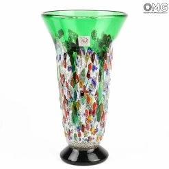 Edera Green - Flowers Vase - Murano Glass Millefiori