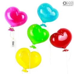 5 Heart Glass Balloons - To Hang - Original Murano Glass OMG