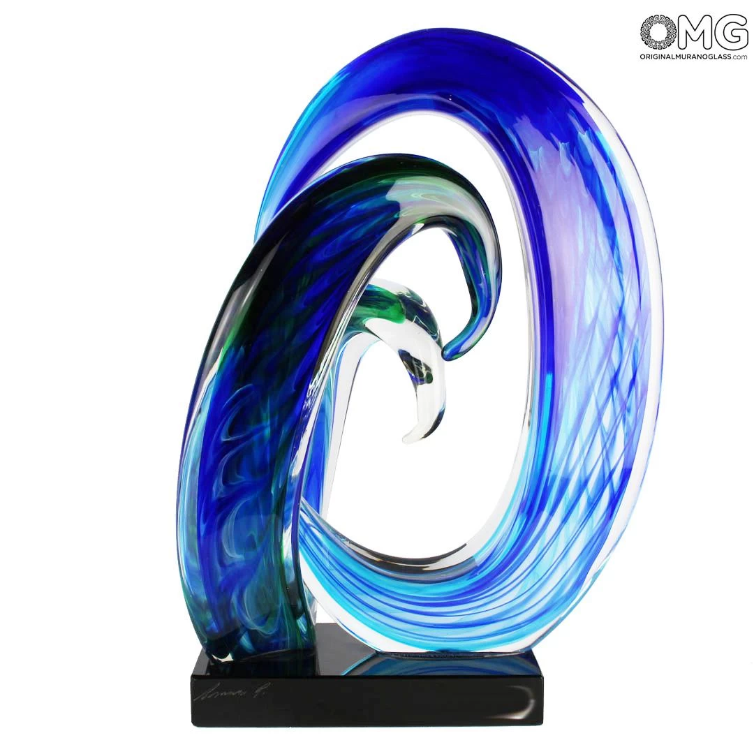 Wave Of The Blue Sea - Sculpture - Original Murano Glass OMG