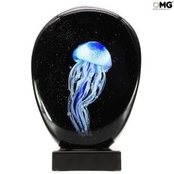 Blue Jellyfish Scultpure Sommerso With Led Lamp - Original Murano Glass Omg