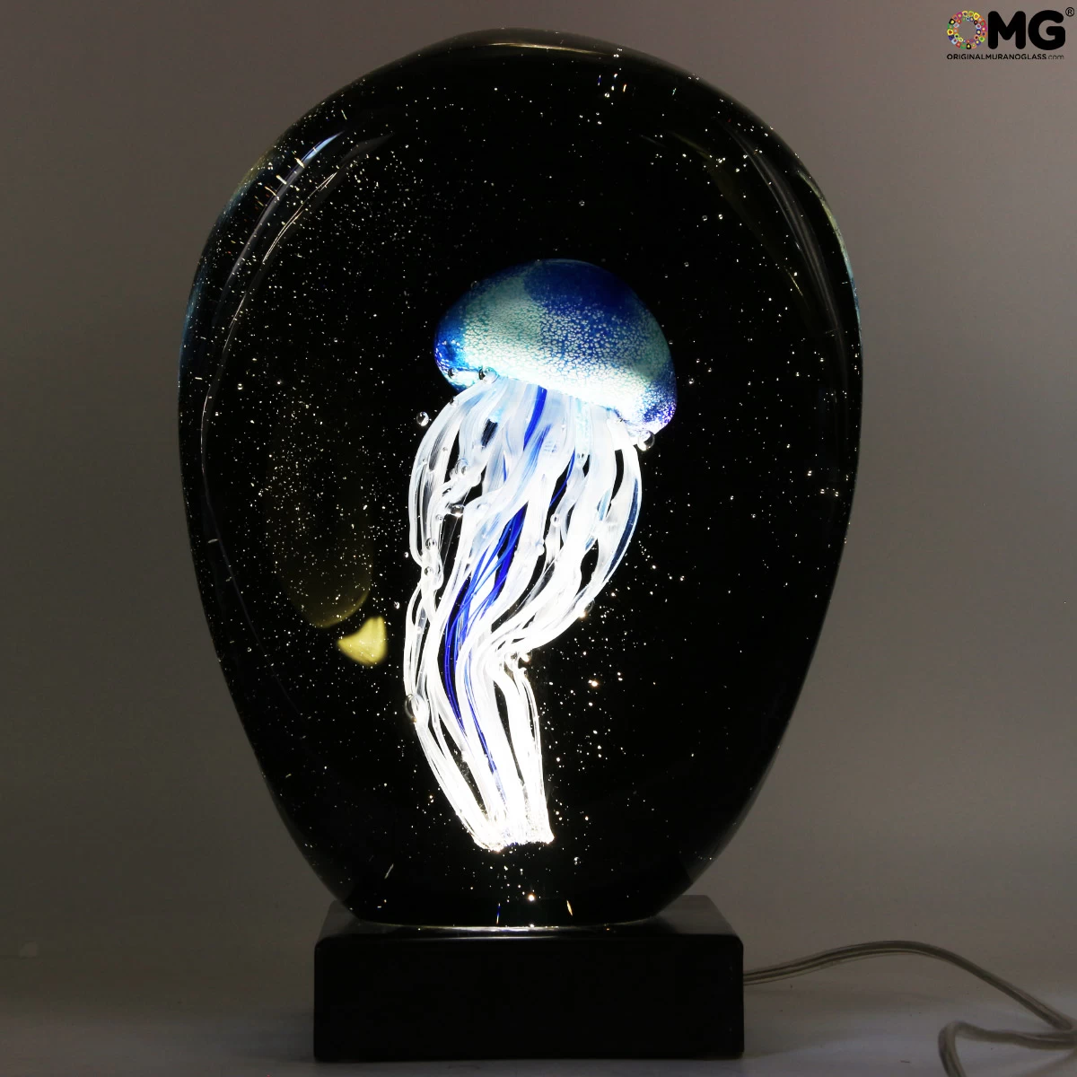 Blue Jellyfish Scultpure Sommerso With Led Lamp - Original Murano Glass Omg - Image 6