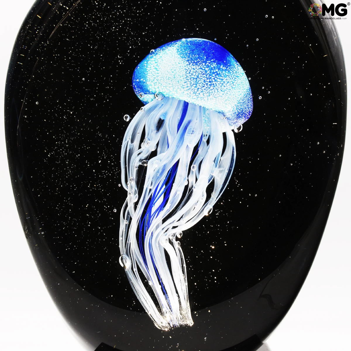 Blue Jellyfish Scultpure Sommerso With Led Lamp - Original Murano Glass Omg - Image 4