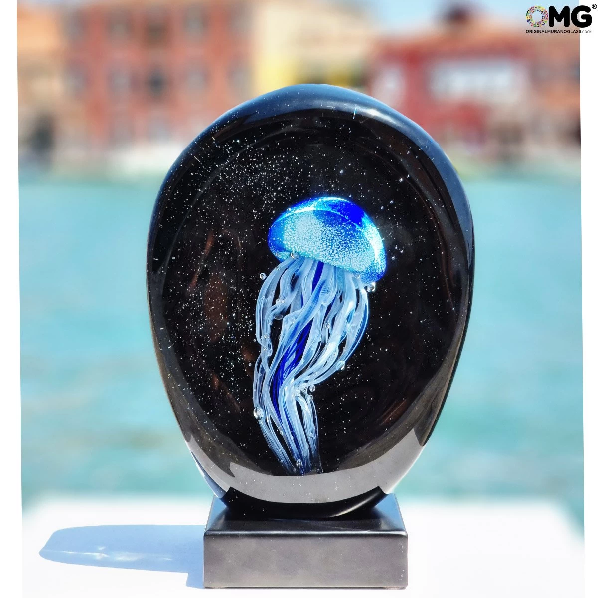 Blue Jellyfish Scultpure Sommerso With Led Lamp - Original Murano Glass Omg - Image 2