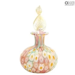 Scent Oval Bottle - Pink Millefiori And Gold Leaf - Original Murano Glass OMG