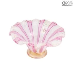 Cup Filigree Pink And White And Golden Leaf - Murano Glass Bowl