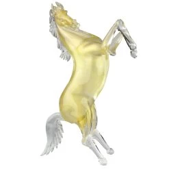 Horse Standing Murano Glass Sculpture With Pure Gold 24kt