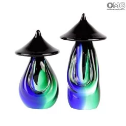 Chinese Small Couple Green & Blue - Ethnic Figures - Murano Glass