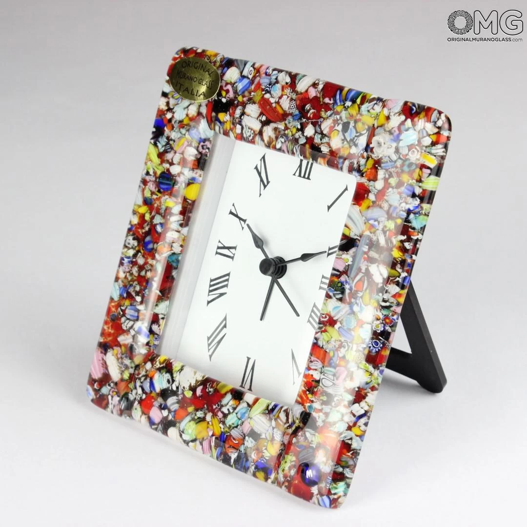 Table Alarm Clock Red With Millefiori - Original Murano Glass Watch - Image 2