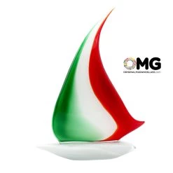 Sail Boat Italy Flag - Original Murano Glass Sculpture
