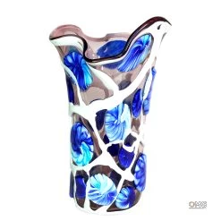Floral Garden - Blue White - Blown Vase - Original Murano Glass OMG®