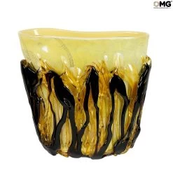 Amber And Black Lava - Napkins Vase - Original Murano Glass