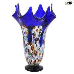 Geranium - Blue Murano Vase Glass Millefiori