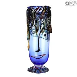 Face Vase Blue - Murano Glass Blown - Tribute To Picasso