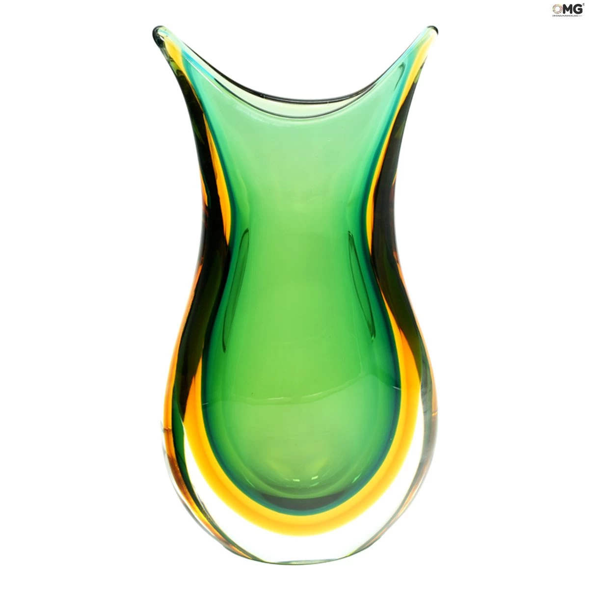 Vase Swallow - Green Amber Sommerso - Original Murano Glass OMG