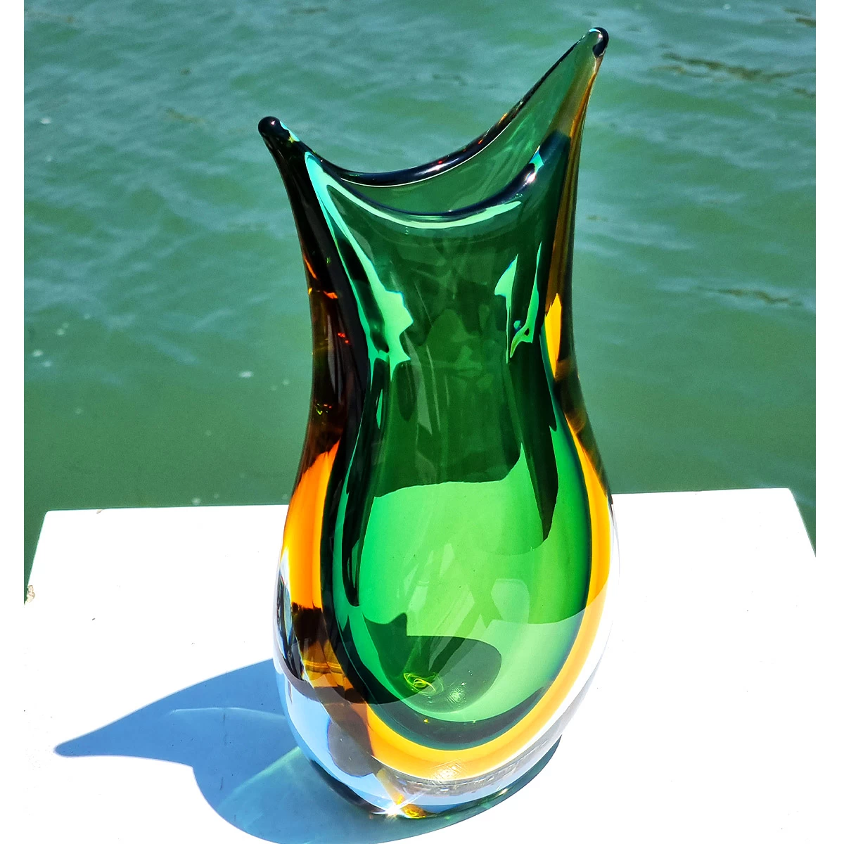 Vase Swallow - Green Amber Sommerso - Original Murano Glass OMG - Image 2