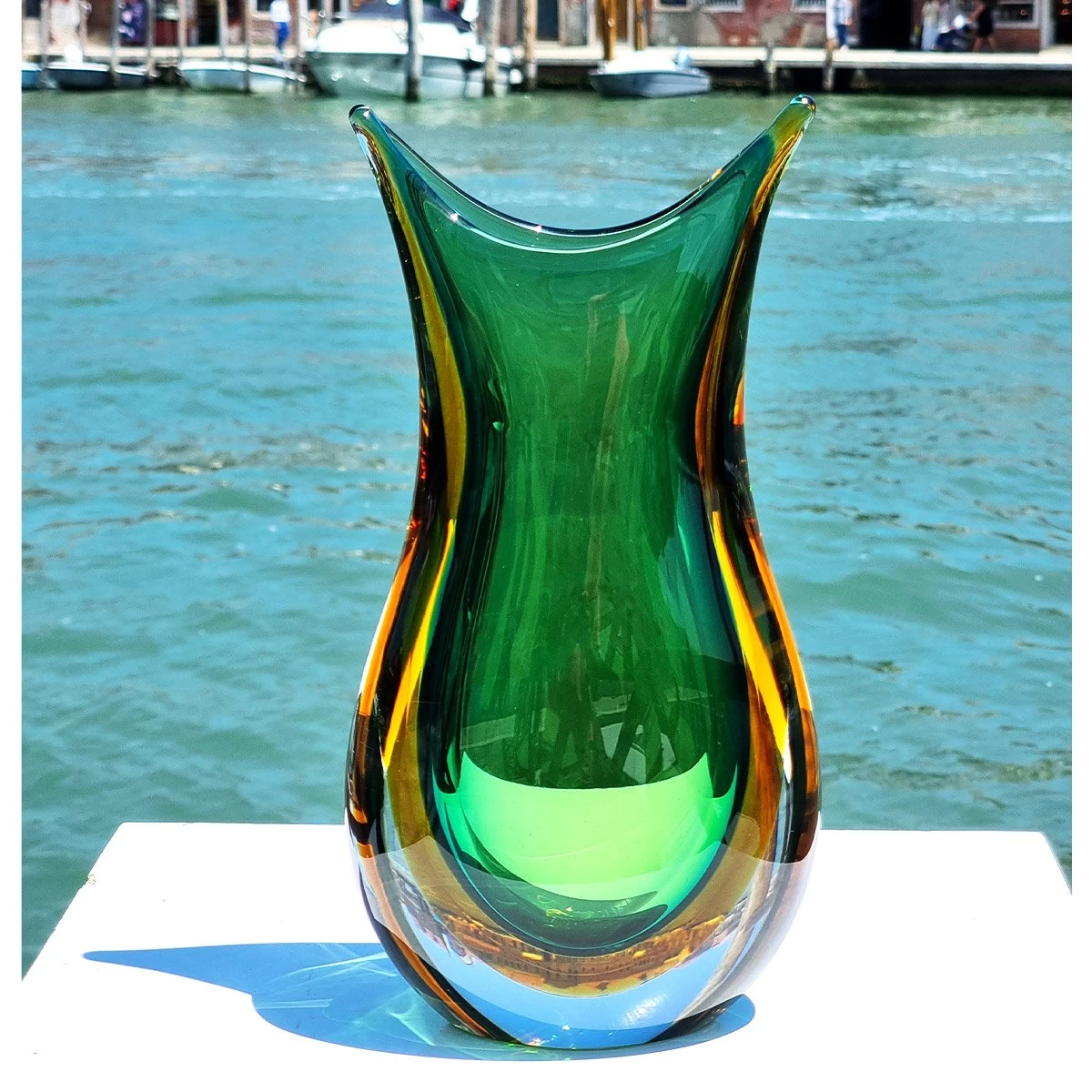 Vase Swallow - Green Amber Sommerso - Original Murano Glass OMG - Image 8