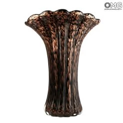 Flower Vase - Black And Avventurina - Original Murano Glass OMG